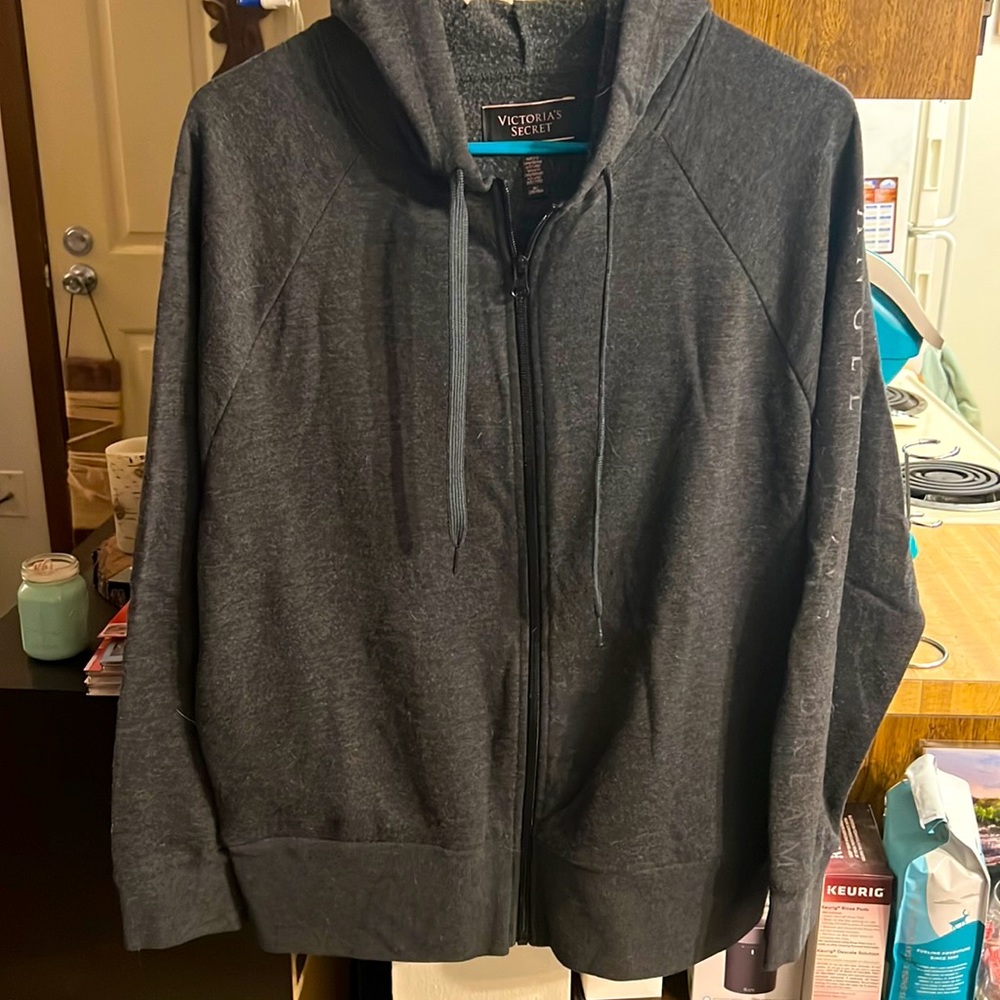 Victoria’s Secret grey zip up hoodie. Size Medium